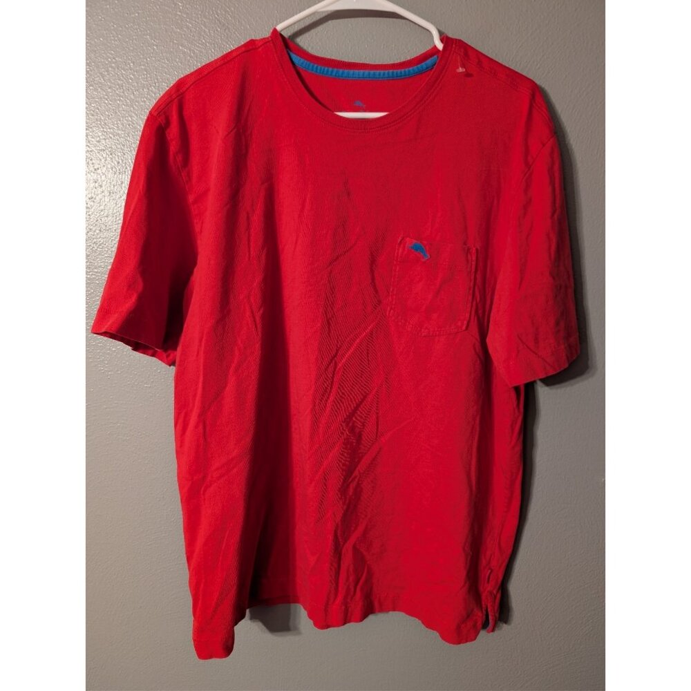 Tommy Bahama Men's Size L Large Red 100% Pima Cotton Pocket T-Shirt Marlin Logo